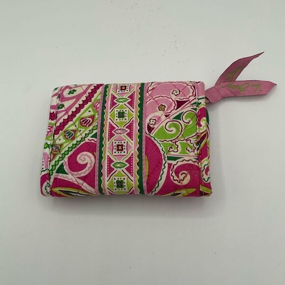 Vera Bradley Pinwheel Pink Wallet Tri Fold Green - Picture 2 of 5